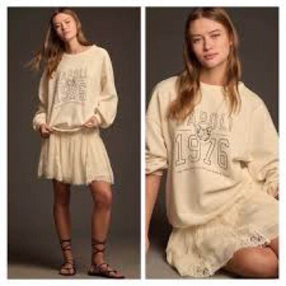 NWT Anthropologie Pilcro Oversized Boxy Sweatshirt Twofer Mini Dress Size 1X T6